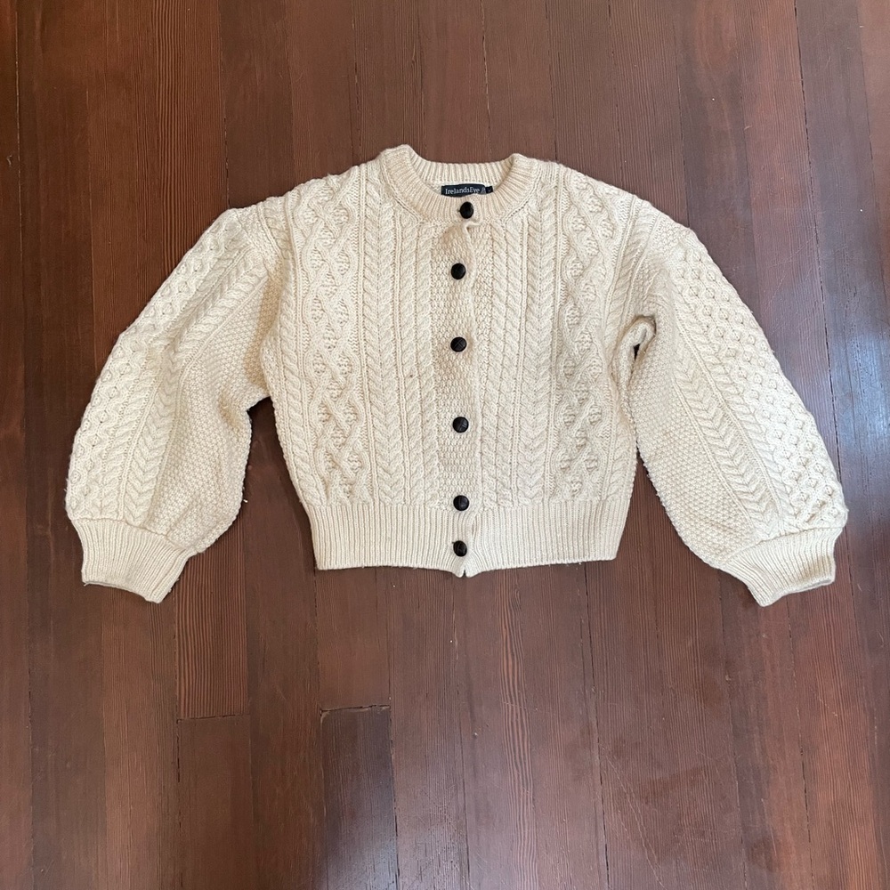 Cream Cable Knit Cardigan with Balloon Sleeves